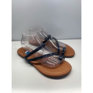 Unisa Women 10M Sandals Flats Blue Rhinestone Tan Faux Leather Undeliah-R
